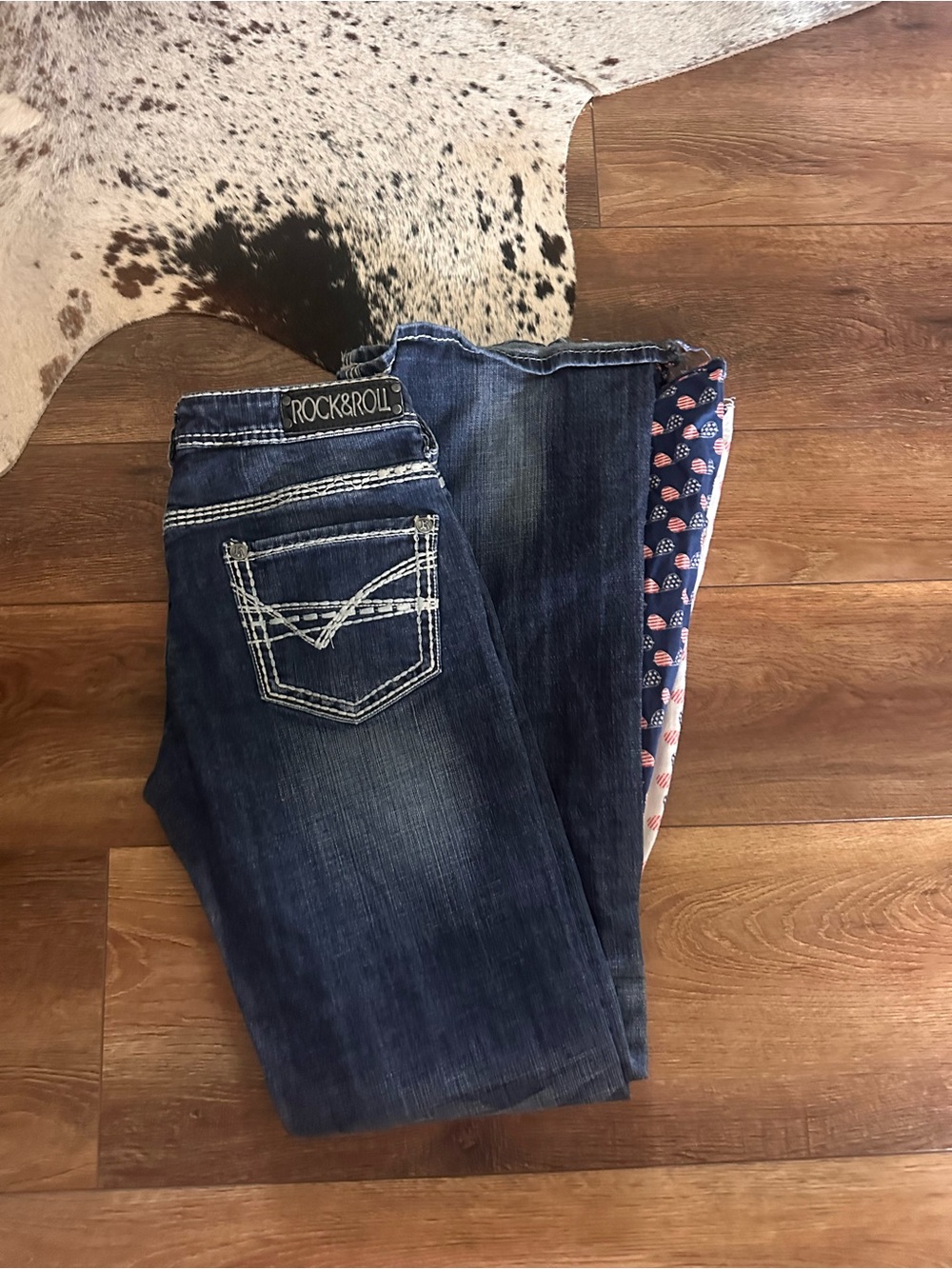 Rock and roll cowgirl flares- red white and blue! Size 29x36